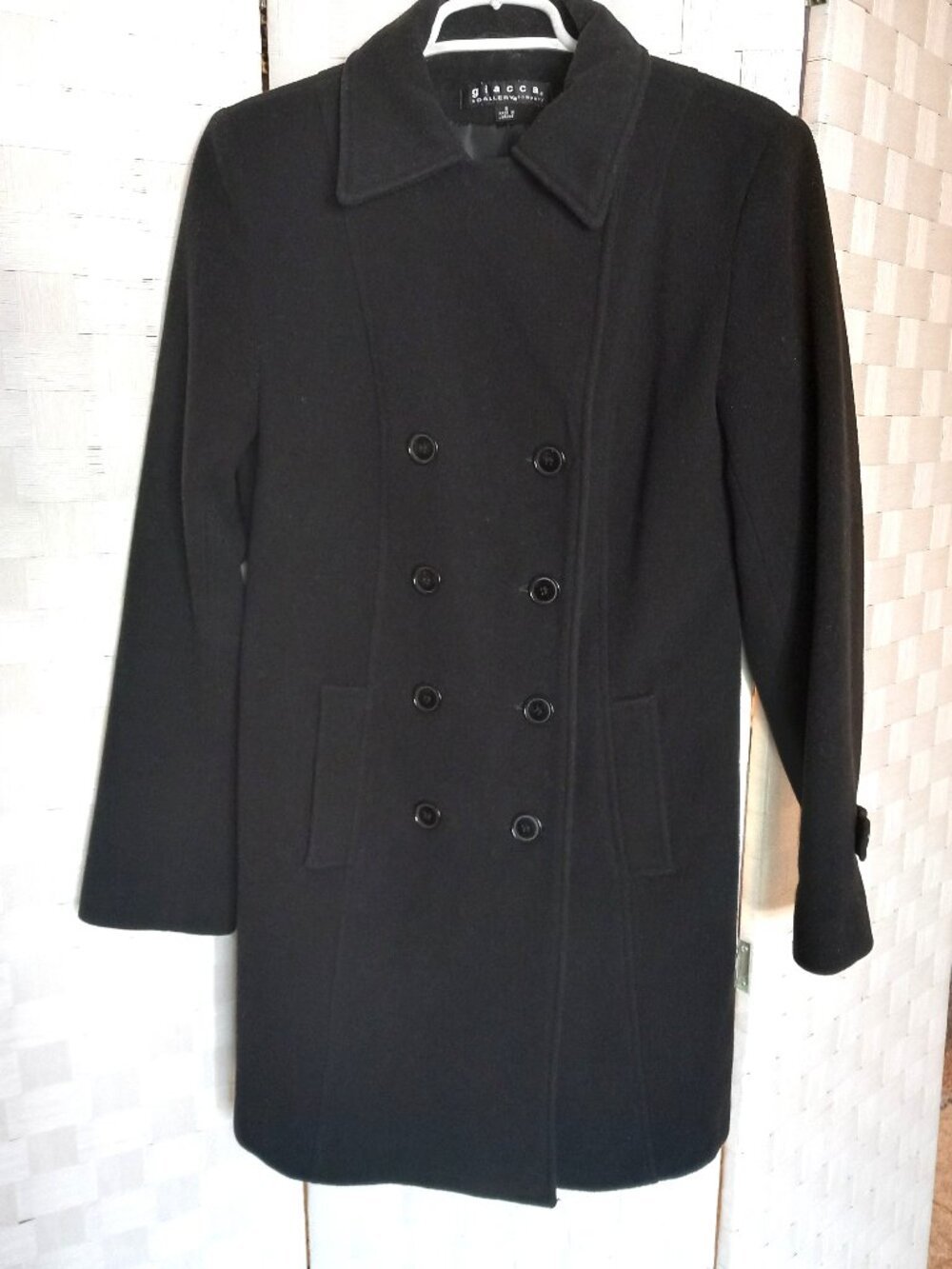 Giacca Gallery Women's Black Double-breasted Wool Dress Coat - Small